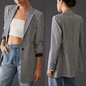 FAVORITE DAUGHTER Break Up Oversized Blazer in Navy & White Gingham Med $250